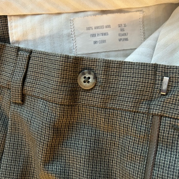 10% Wool. 36W. Regular length. (About 32”) Dark Brown, Green color. Suit pant. - Picture 3 of 3